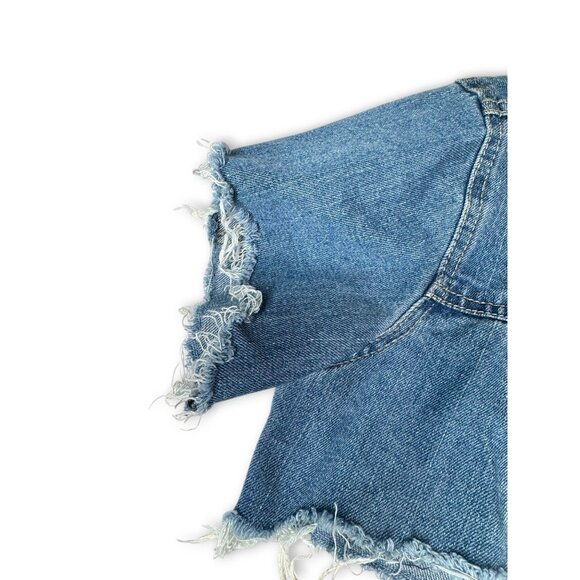 Crave Fame Denim Crop Jacket Distressed Hem Lace-Up Back Size Small - Picture 5 of 14